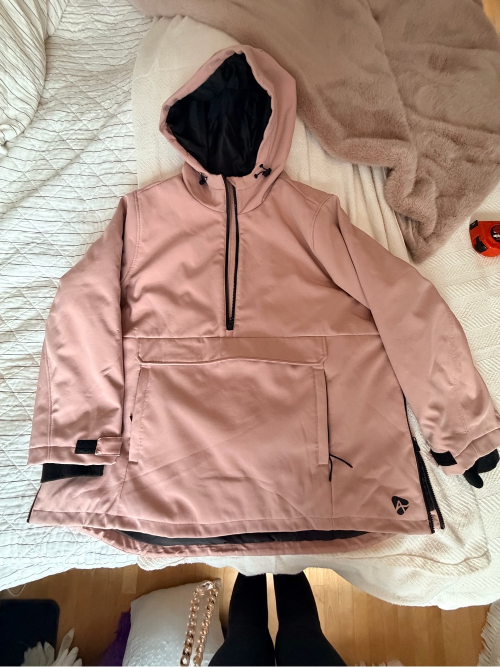 Women's Dusty Pink Hooded Ski Anorak Jacket